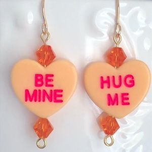 New Valentines Day Conversation Heart With Glass Crystal Hand Crafted Earrings